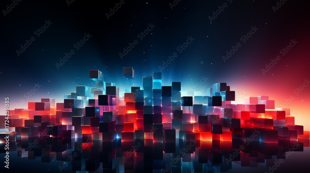 Wall mural colorful image of blocks with a red and blue background. the blocks are arranged in a way that creat