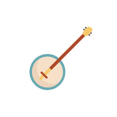 Stylized flat design illustration of a banjo on a black background