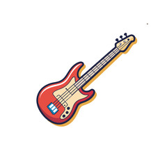 Vibrant red electric bass guitar illustration on a black background