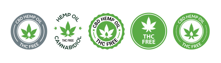 CBD hemp oil free gmp logo icon. CBD gmo free certified label organic pure vector stamp badge icon.