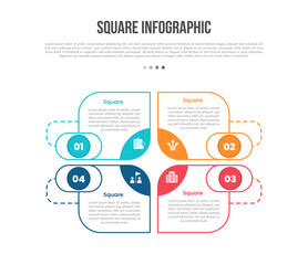 square base shape infographics template diagram with matrix quadrant structure on round unity with 4 point step creative simple flat outline