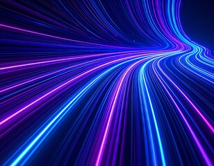 Abstract vibrant neon lines curving through dark space