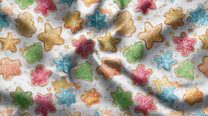 The image displays a repeated pattern of decorated confections scattered across a slightly textured background