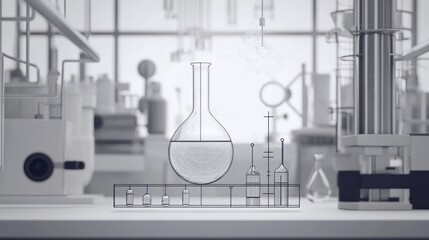Laboratory glassware in a sterile white room