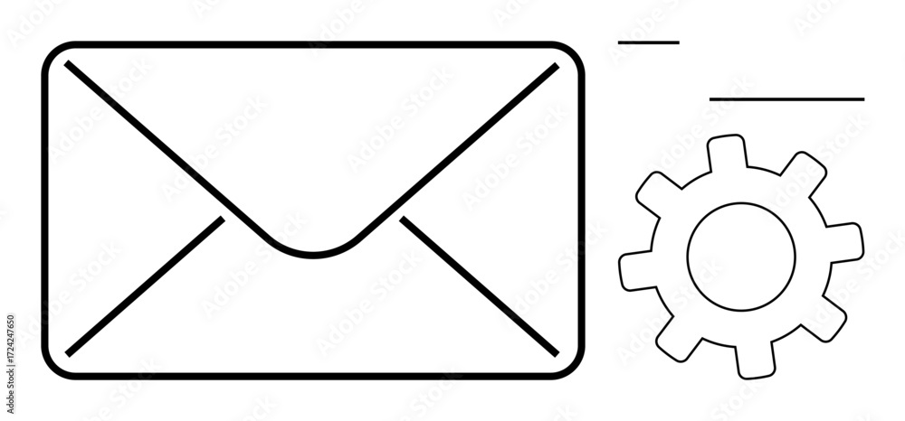 Poster mail envelope with adjacent gear and abstract lines signifying configuration. ideal for technology, 