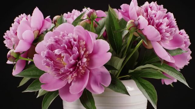 Pink peonies bouquet close up
