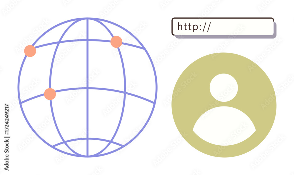 Aufkleber globe with connection points, user profile icon, and web address bar. ideal for networking, communic