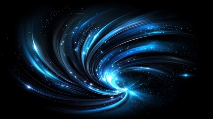 Spiral of blue and white lights with a dark background. The spiral is made up of many small blue and white dots