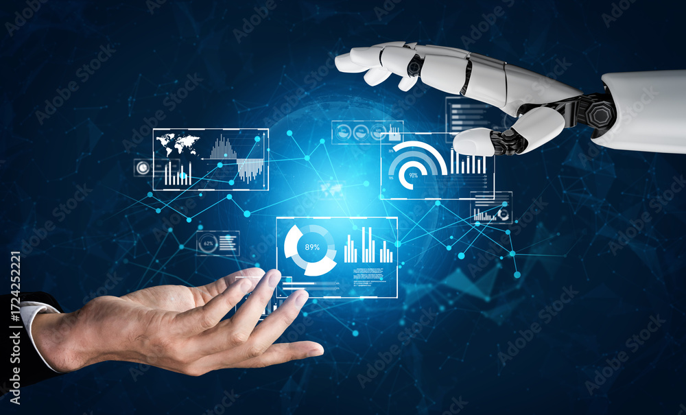 Poster ai artificial intelligence drives data analytics with predictive models, smart dashboards, and virtu