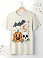 Neutral t-shirt with Halloween print mockup