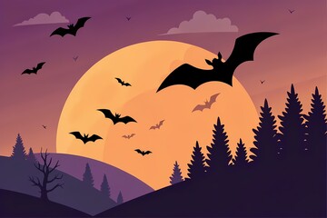 Bats flying over dark gradient background for Halloween