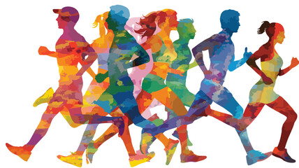 Vibrant Diverse Group of Colorful Runners in Action on White Background