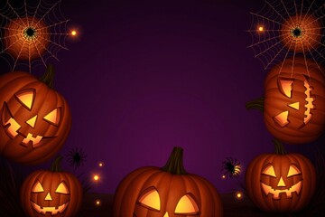 Halloween background with pumpkins and spider webs