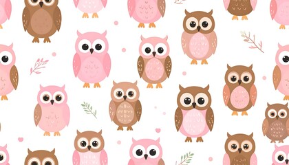 Cute owl pattern on white