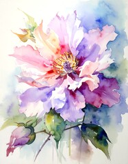 Vibrant watercolor peony, delicate hues