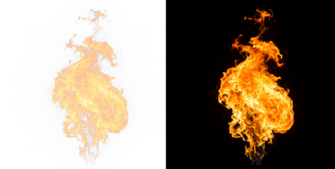 Flamethrower flames isolated on transparent background, realistic fire stream effect PNG, burning hot flame burst overlay, blazing fiery jet design element for explosive heat visuals and combat action