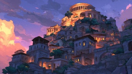 Fototapeta premium Ancient cityscape sunset