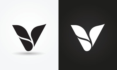 Minimalist V Initial shape Logo Design black and white Colors