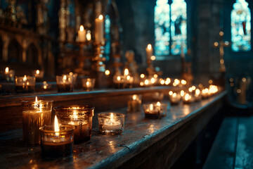 Fototapeta premium Candles in a church background