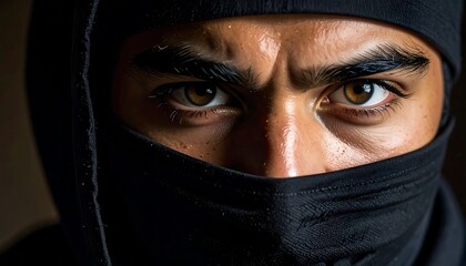 Naklejka premium Close-up of a person wearing a black hood