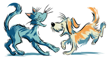 Playful Cat and Dog Vector Cartoon Illustration for Creative Projects