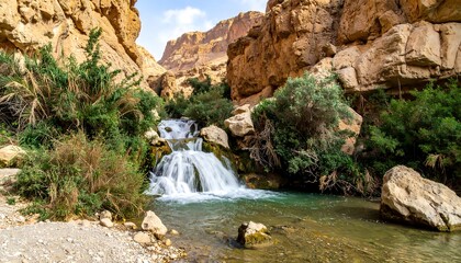 Desert oasis waterfall scene (1)