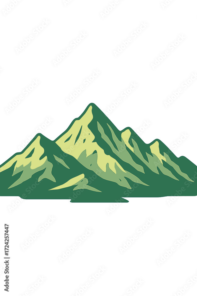 Poster the mountain range is depicted using a green and yellow color scheme