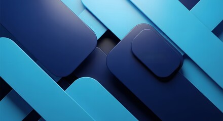 Abstract composition of overlapping blue shapes with rounded corners, creating depth and visual interest.