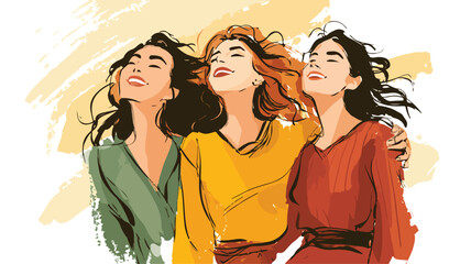 Spirited Female Friends Walking Arm in Arm Outdoors