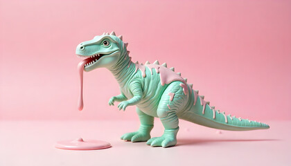 Obraz premium a, pastel, green, dinosaur, with, running, painting, showered, with, paint, dripping, drip, of, color, colors, cartoon, animal, vector, dragon, reptile, illustration, crocodile, dino, lizard, soft, 1