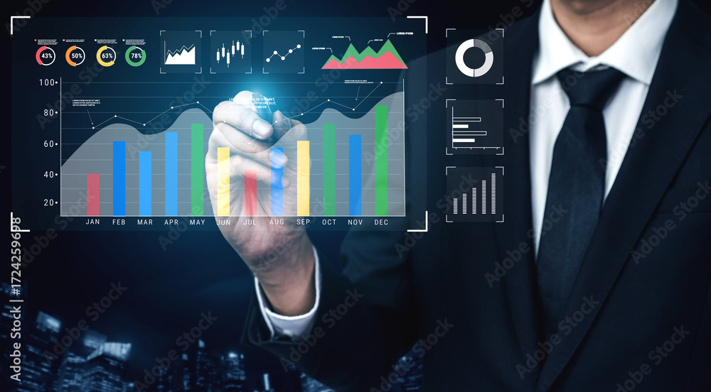 Poster a business data analysis and performance monitoring dashboard. a collection of charts and graphs for