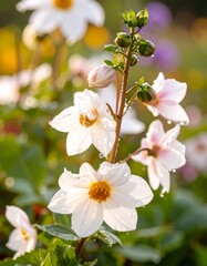 Fototapeta premium Delicate white flowers in a garden