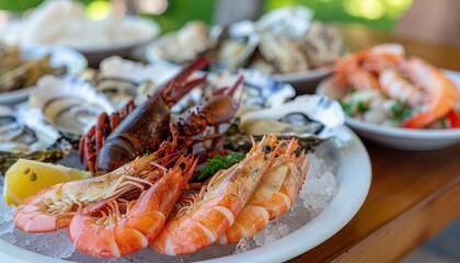 Gourmet Seafood Platter with Lobster, Shrimp, and Oysters