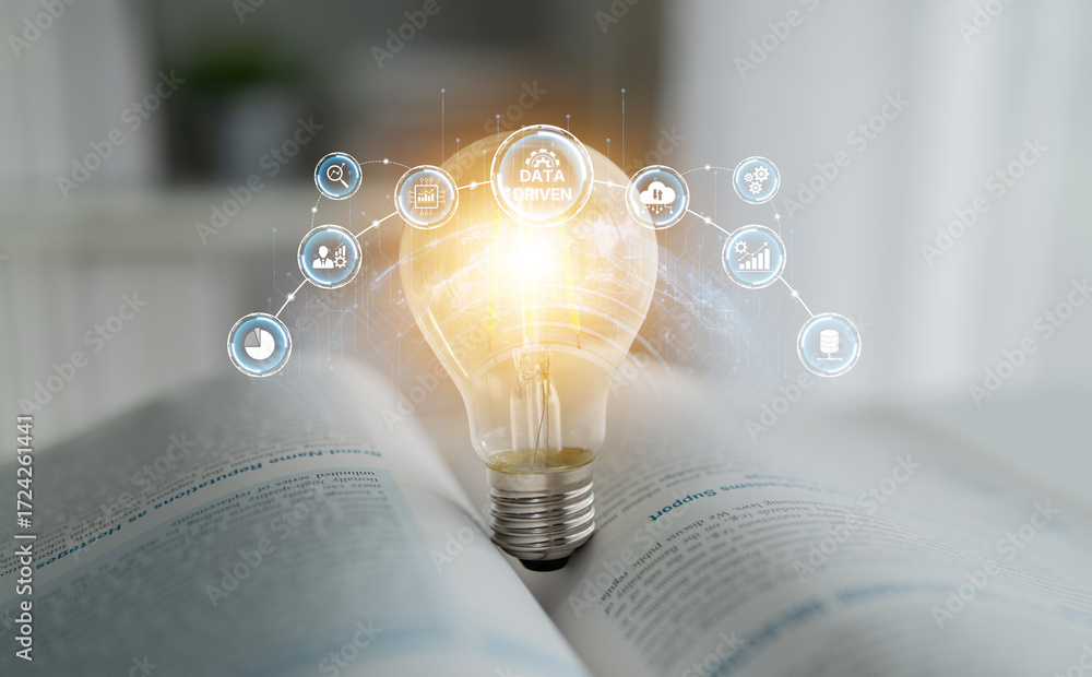 Poster data-driven decision-making empowers business through analytics, datum collection, and ai systems. d
