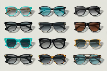 Variety of Fashionable Sunglasses Flat Lay