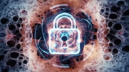 A glowing blue padlock surrounded by a swirling cybersecurity hud with a futuristic, technological background, representing cybersecurity awareness month. - Powered by Adobe
