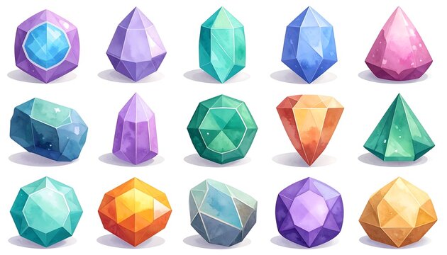 Colorful gems and crystals.  Various shapes and colors