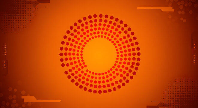 Abstract orange background with a circular pattern of red dots, a modern design.