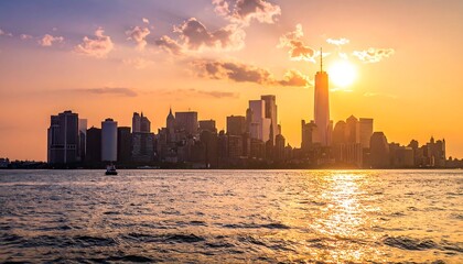 New York City skyline at sunset over water (2)