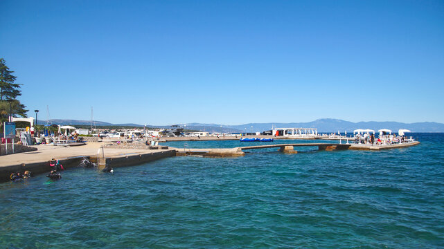 View of the bay at Beach Draga in Malinska, located on the island of Krk, Croatia
