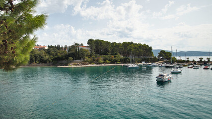 View of a swimming bay on the island of Krk, Croatia, surrounded by coastal landscape