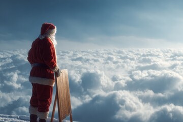 Fototapeta premium Santa overlooking the Clouds for Christmas Wonder