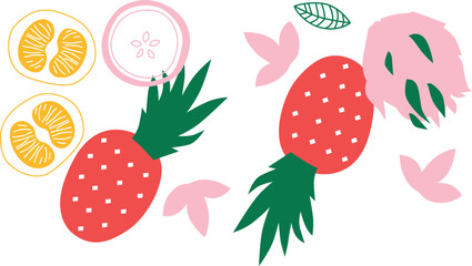 Apple and apple slice cartoon flat illustration. Red apple vector. Fruits simple abstract illustration. Summer print.	
