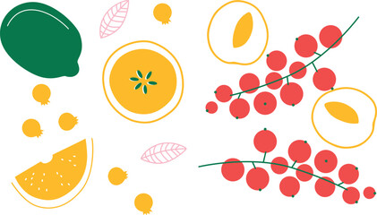 Apple and apple slice cartoon flat illustration. Red apple vector. Fruits simple abstract illustration. Summer print.	
