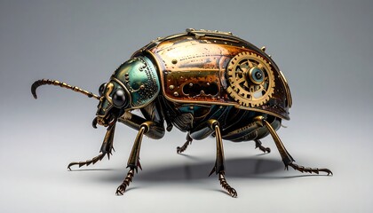 Detailed steampunk beetle sculpture