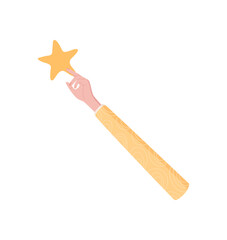 Hand holding a star symbol in cartoon graphic style. Arm with star for satisfaction and quality representation. Feedback and review concept for service rate customer opinion.