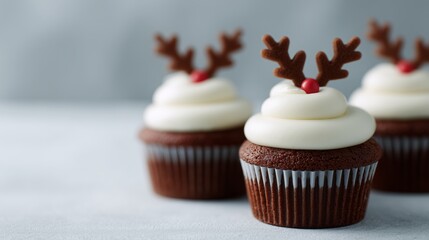 Cute reindeer cupcakes perfect for a festive food or baking theme.