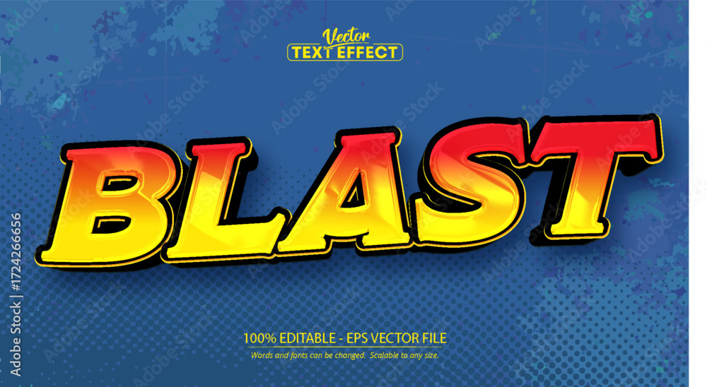 Poster Blast text effect vector with retro comic style and vibrant yellow red gradient design for graphic projects