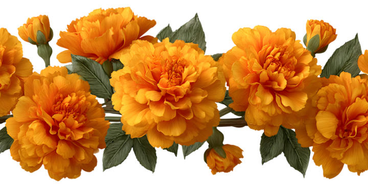 marigold flower garland displayed against isolated on white background PNG,AI GENERATED ON WHITE BACKGROUND