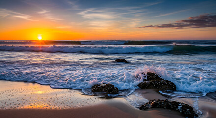 Naklejka premium Tropical Sunset over a Rocky Coast